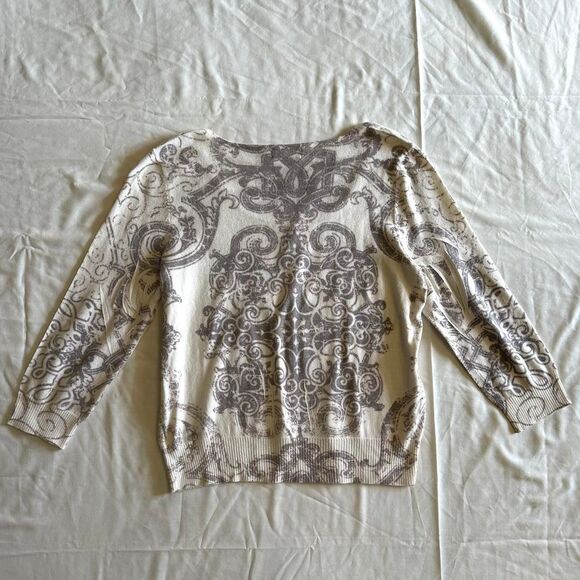 Unity World Wear White & Gray Abstract Print Button Front Cardigan Sz M Grunge - Picture 4 of 4